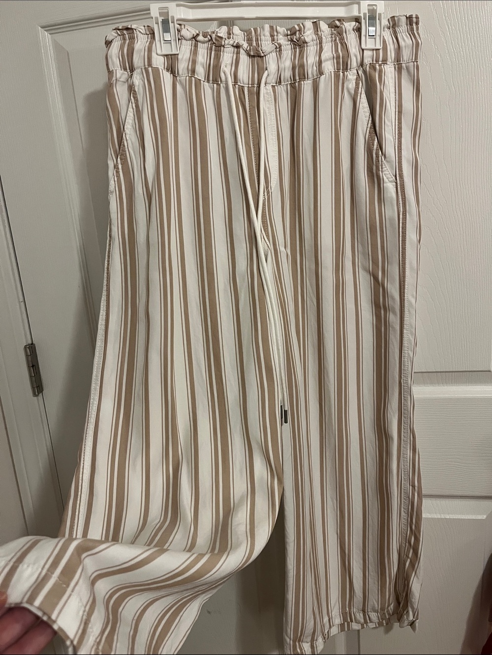 LOFT Cream & Tan Striped Wide-Leg Pants